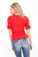 Ruches franje zoom en mouwen top