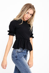 Ruches franje zoom en mouwen top