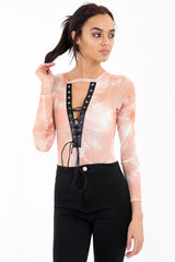 Binden Sie Farbstoff Halshalshalte Bodysuit