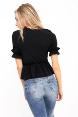 Ruches franje zoom en mouwen top