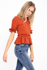 Ruches franje zoom en mouwen top