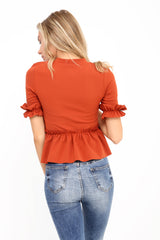 Ruches franje zoom en mouwen top