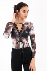 Binden Sie Farbstoff Halshalshalte Bodysuit