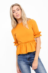 Ruches franje zoom en mouwen top