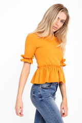 Ruches franje zoom en mouwen top