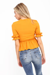 Ruches franje zoom en mouwen top