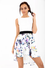 Hi-Lo Half Floral Skater Dress