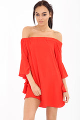 Frill Sleeve Oversized Bardot Dress