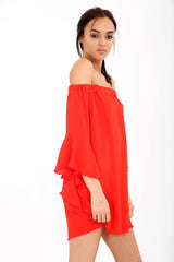 Frill Sleeve Oversized Bardot Dress