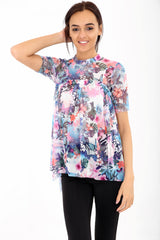 Dip Hem Floral Oversized Mesh Top