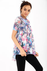 Dip Hem Floral Oversized Mesh Top