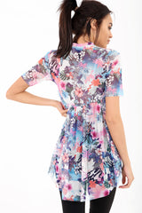 Dip Hem Floral Oversized Mesh Top