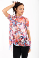 Dip Hem Floral Oversized Mesh Top