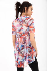 Dip Hem Floral Oversized Mesh Top
