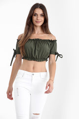 Ruched Bardot Crop Top