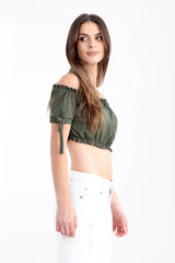 Ruched Bardot Crop Top