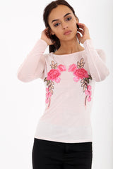 Mesh floral gestickte Langarmd -Top