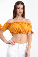 Ruched Bardot Crop Top