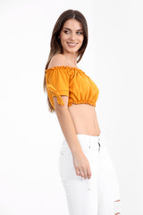 Ruched Bardot Crop Top