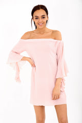 Frill Sleeve Oversized Bardot Dress