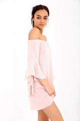 Frill Sleeve Oversized Bardot Dress