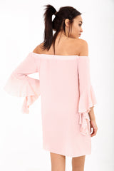 Frill Sleeve Oversized Bardot Dress