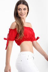 Ruched Bardot Crop Top