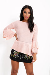 Ruffle Sleeve Knitted Peplum Jumper