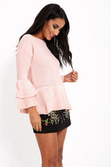 Ruffle Sleeve Knitted Peplum Jumper