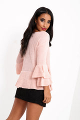 Ruffle Sleeve Knitted Peplum Jumper