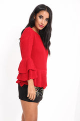 Ruffle Sleeve Knitted Peplum Jumper