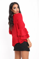 Ruffle Sleeve Knitted Peplum Jumper