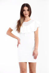 Doppel -Rüschen -Mesh Bodycon -Kleid