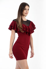 Doppel -Rüschen -Mesh Bodycon -Kleid