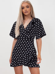 Heart Print Casual Mini Frill Dress