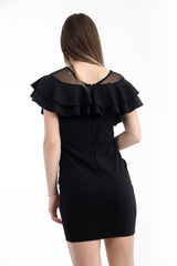 Doppel -Rüschen -Mesh Bodycon -Kleid