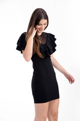 Doppel -Rüschen -Mesh Bodycon -Kleid