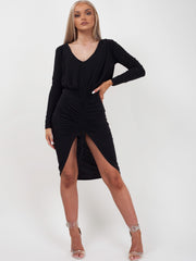 Drawstring Ruched Front Bodycon Dress