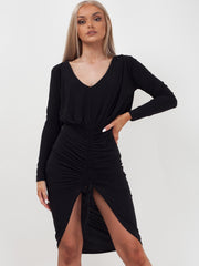 Drawstring Ruched Front Bodycon Dress