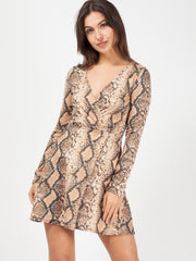 Snake Print Wrap Front Lurex Dress