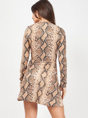 Snake Print Wrap Front Lurex Dress