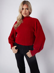 Plain Oversized Cropped Knitted Jumper