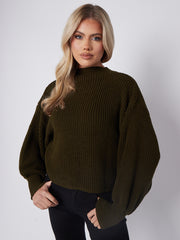 Plain Oversized Cropped Knitted Jumper