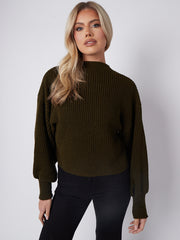 Plain Oversized Cropped Knitted Jumper