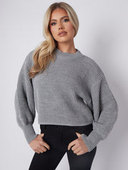 Plain Oversized Cropped Knitted Jumper