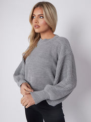 Plain Oversized Cropped Knitted Jumper