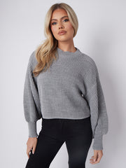 Plain Oversized Cropped Knitted Jumper