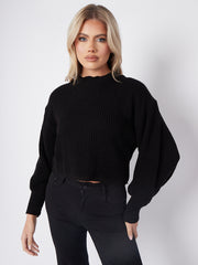 Plain Oversized Cropped Knitted Jumper