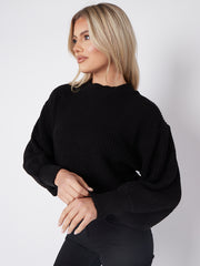 Plain Oversized Cropped Knitted Jumper