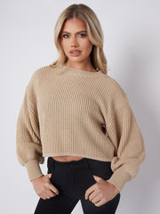 Plain Oversized Cropped Knitted Jumper